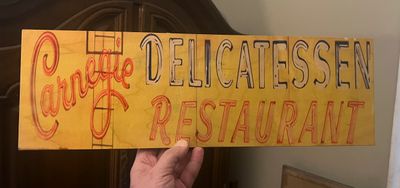 Carnegie Deli wood sign 18&quot;x6&quot;
