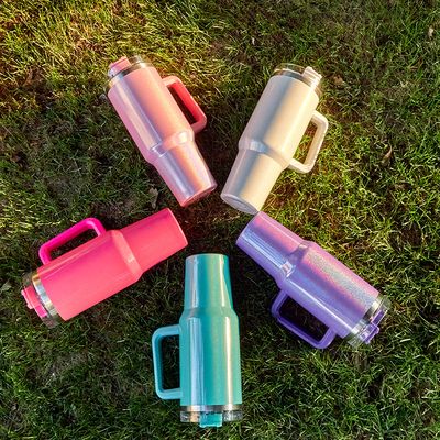 Rainbow Paint 40Oz Car Cup 304 Stainless Steel Straw Ice Bully Cup Car Large Capacity Handle Thermos Cup Wholesale