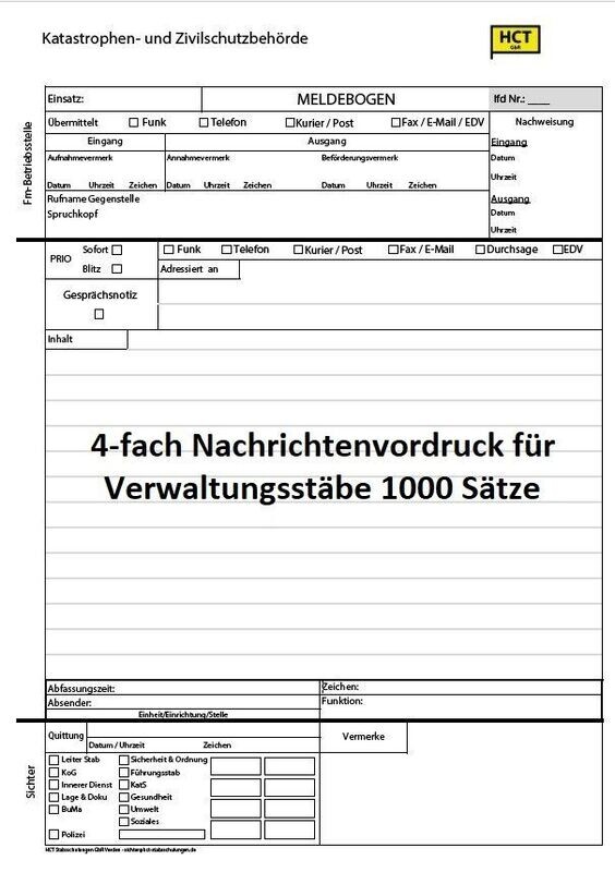 4-fach Nachrichtenvordruck für Verwaltungsstäbe 1000 Sätze