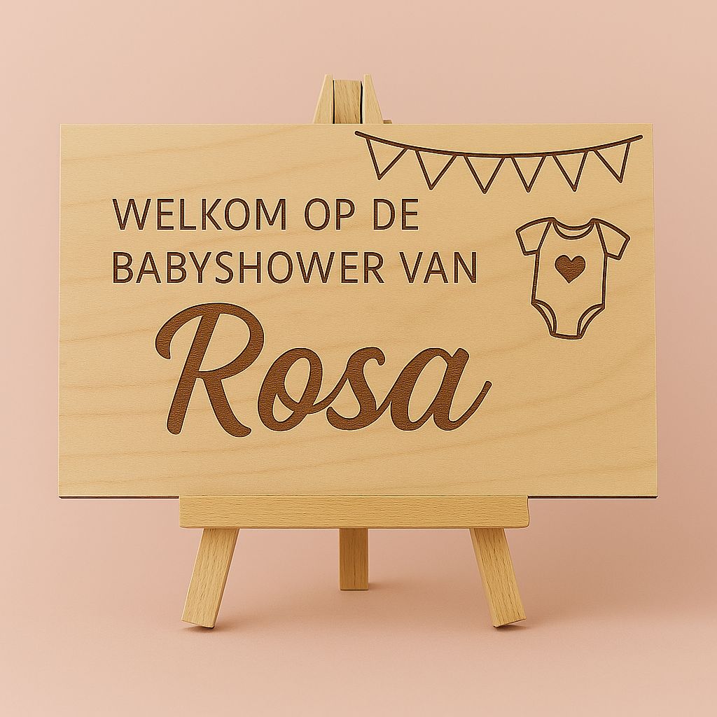 Gegraveerd houten babyshower welkomstbord