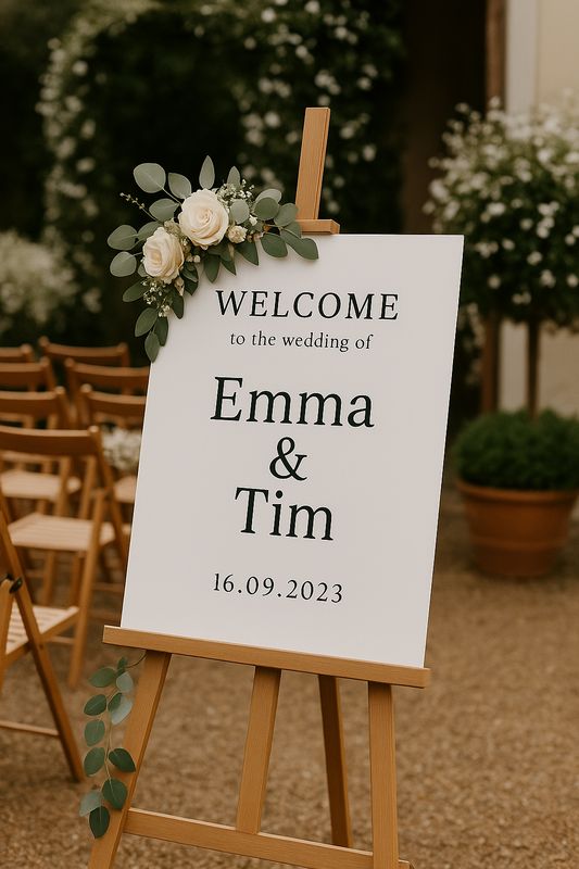 Beige Welkomstbord Bruiloft – Persoonlijk met Namen en Datum