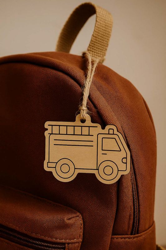 Stoer Tassenlabel met brandweerwagen