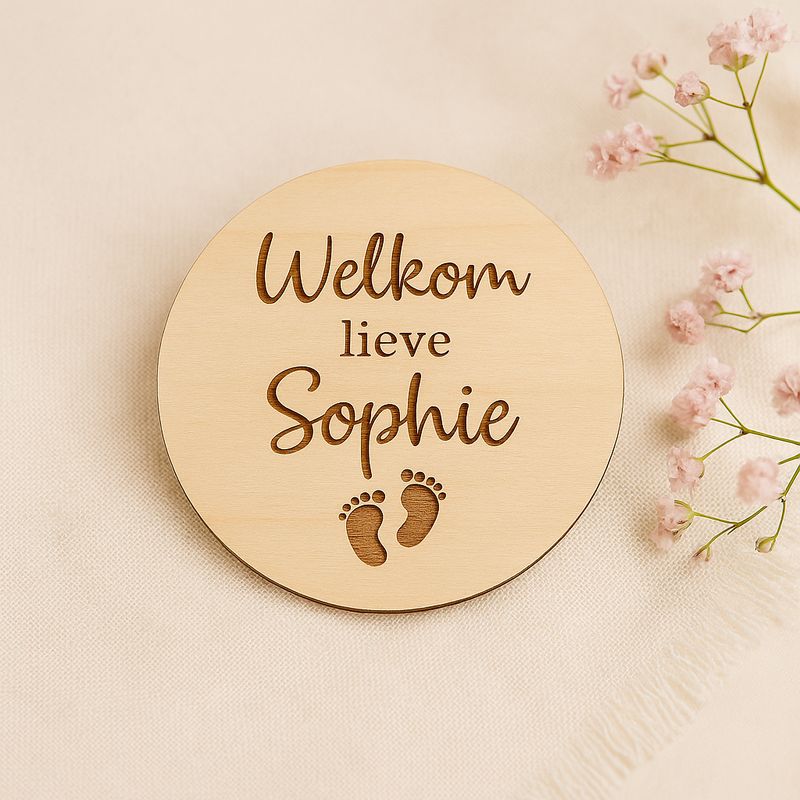 Houten geboorte schijf – Welkom Houten geboorte schijf – Welkom