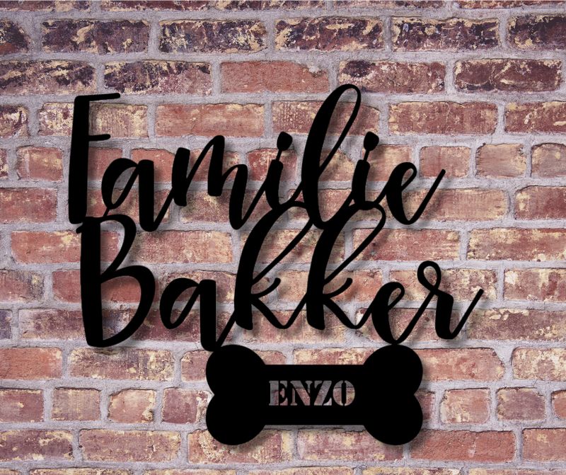 Zwart naambord met familienaam en hondennaam, stijlvol bord Zwart naambord met familienaam en hondennaam, stijlvol bord