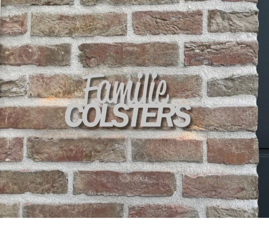 Rvs naambord familie achternaam voor aan huis Rvs naambord voordeur met sierlijk lettertype familie en in strakke letters de familienaam