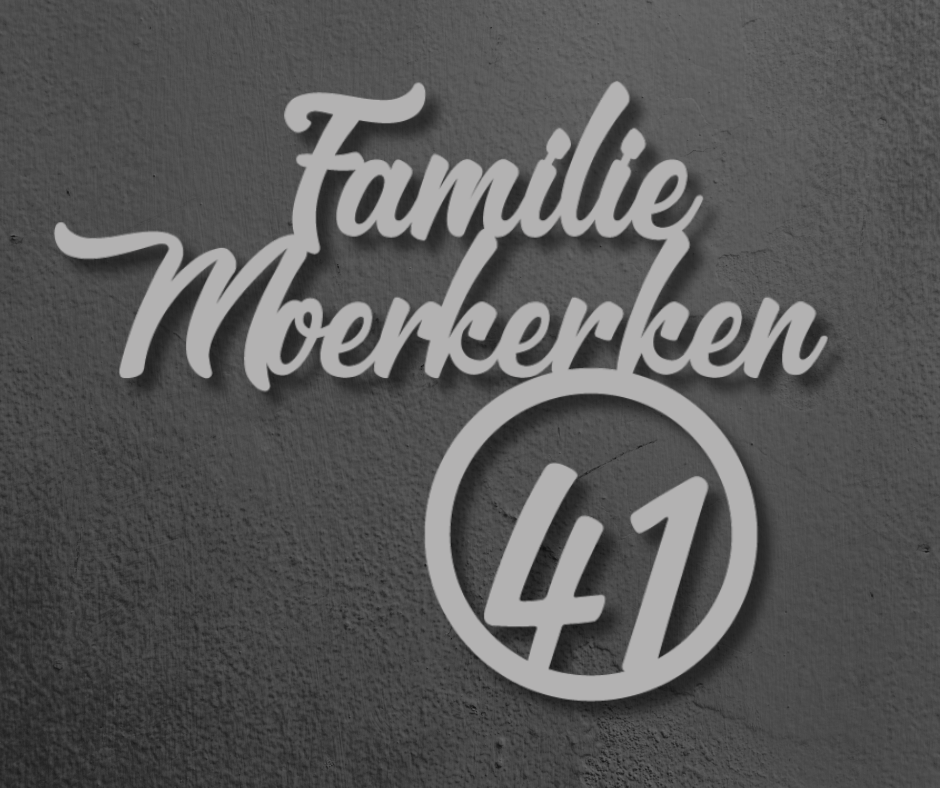 Rvs naambord met familienaam en huisnummer in cirkel rvs familienaambord met rond huisnummer voor buiten