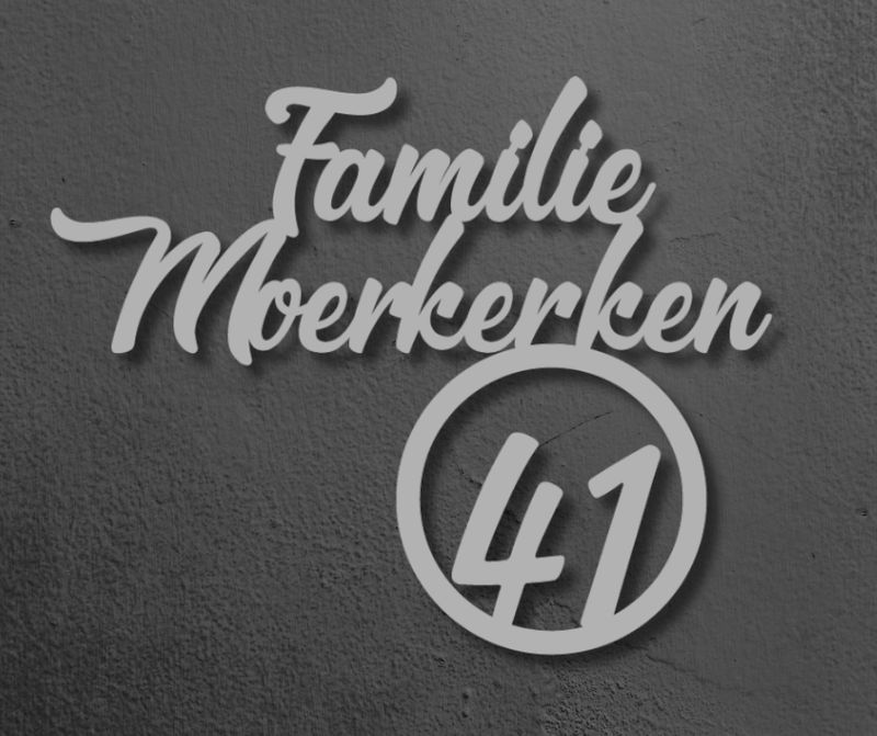 rvs familienaambord met rond huisnummer voor buiten