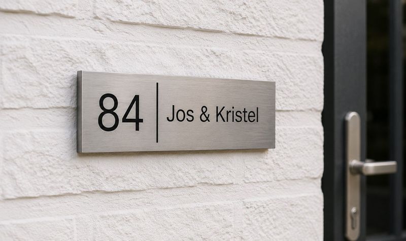Rvs naambord met twee namen en huisnummer links 22 x 13 cm Rvs naambord met twee namen en huisnummer links 22 x 13 cm