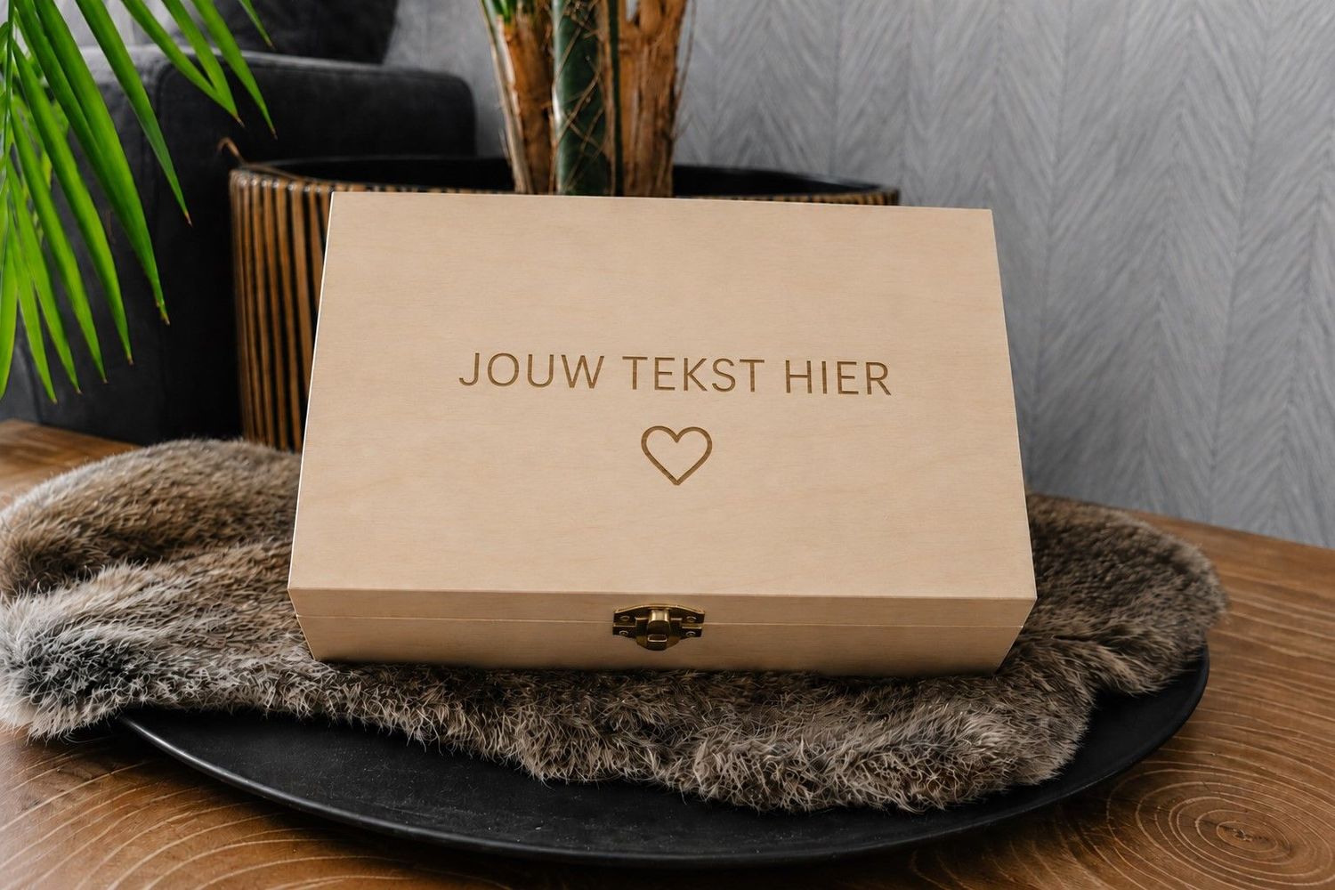 Houten theedoos met eigen tekst en persoonlijke gravering