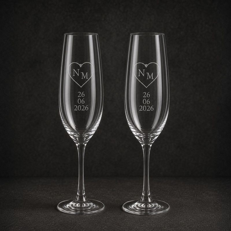 Champagne glas gegraveerd voor bruiloft Champagne glas gegraveerd voor bruiloft