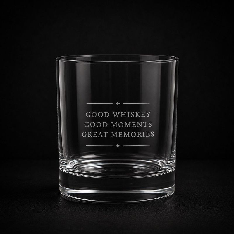 Gegraveerd whiskeyglas | Good Whiskey, Good Moments, Great Memories Gegraveerd whiskeyglas met de tekst Good Whiskey Good Moments Great Memories
