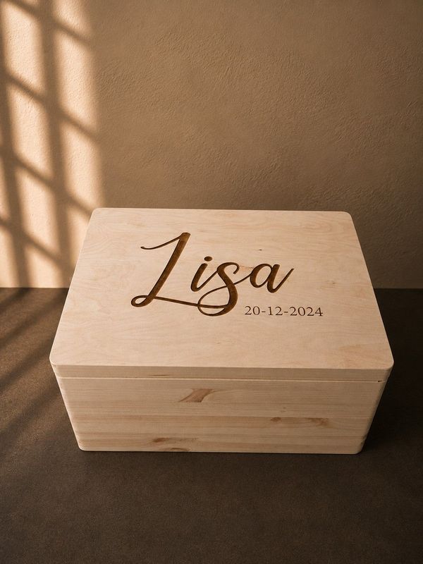 Houten herinneringskist met naam Houten herinneringskist met naam
