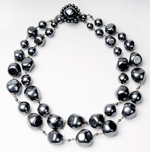 Gerard Darel Blue Grey Jackie Kennedy Pearl Necklace