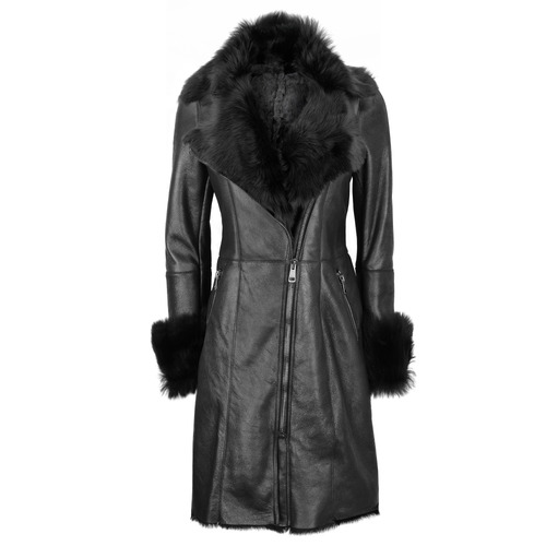 Gerard Darel Black Leather Tuscany Lamb Coat
