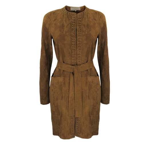 Gerard Darel Brown round neck suede coat