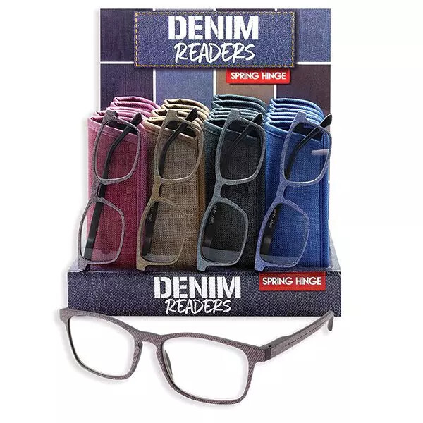 Denim Readers w/spring Hinge, Color: Gray, Size: 1.25