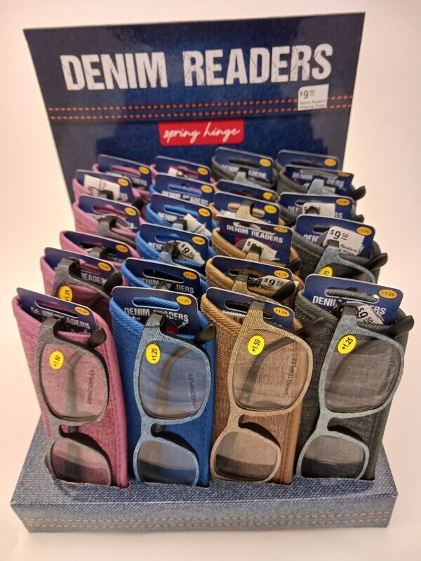 Denim Readers w/spring Hinge