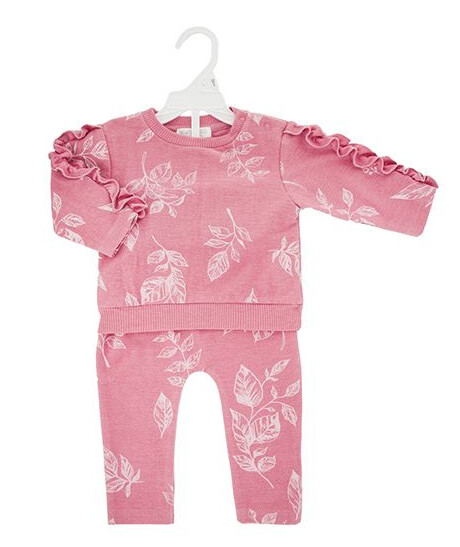 2-Pc Rose Pink Baby Pant Set w/Ruffled Sleeves