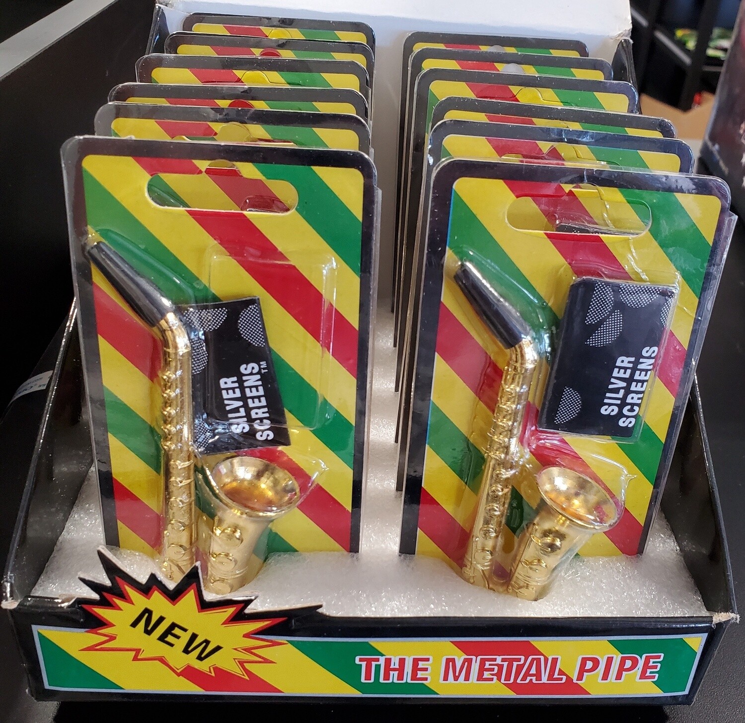 SAXOPHONE METAL TOBACCO PIPE 12CT DISPLAY