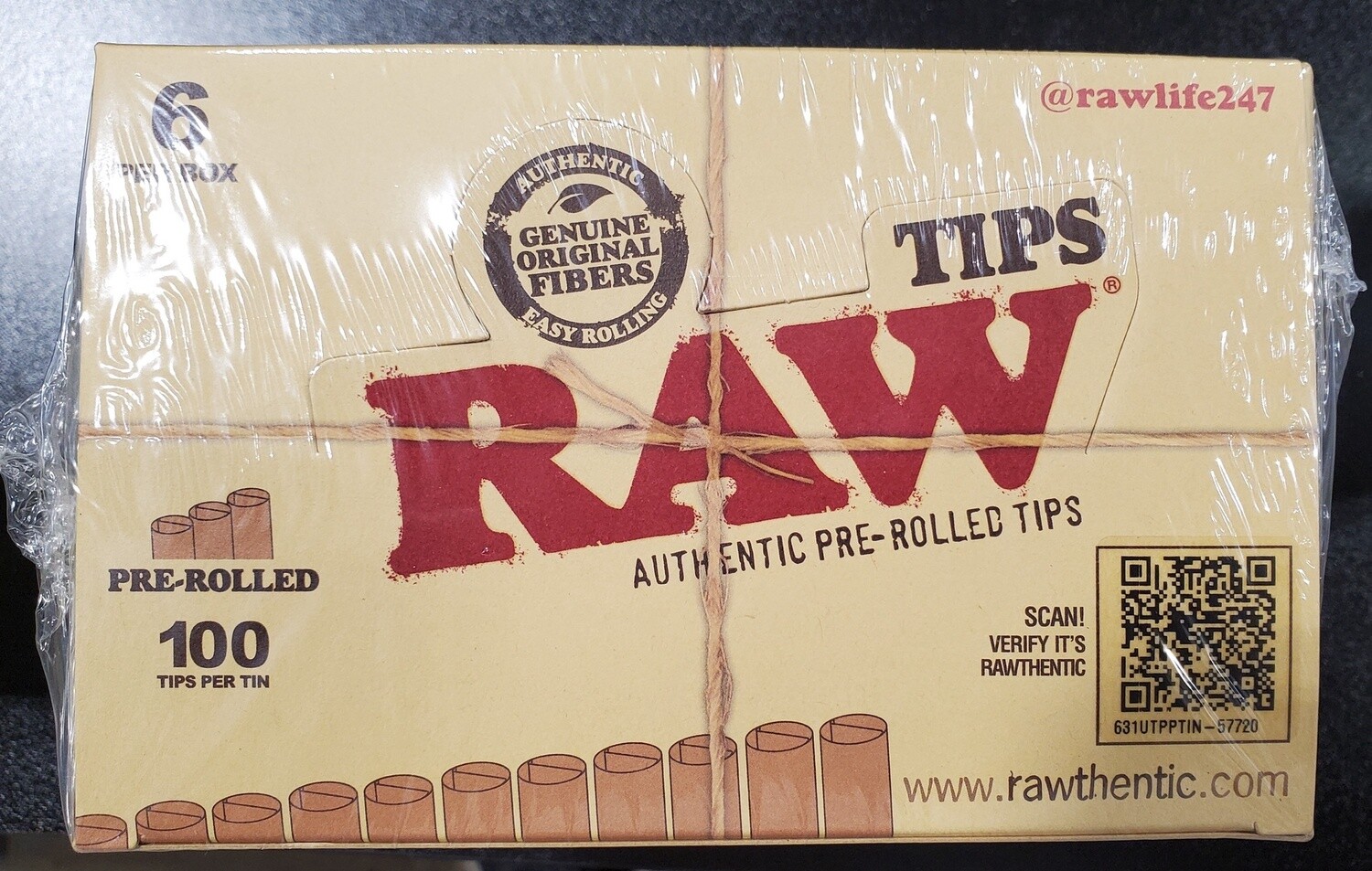RAW PRE -ROLLED TIP IN TIN 100PCS 6CT