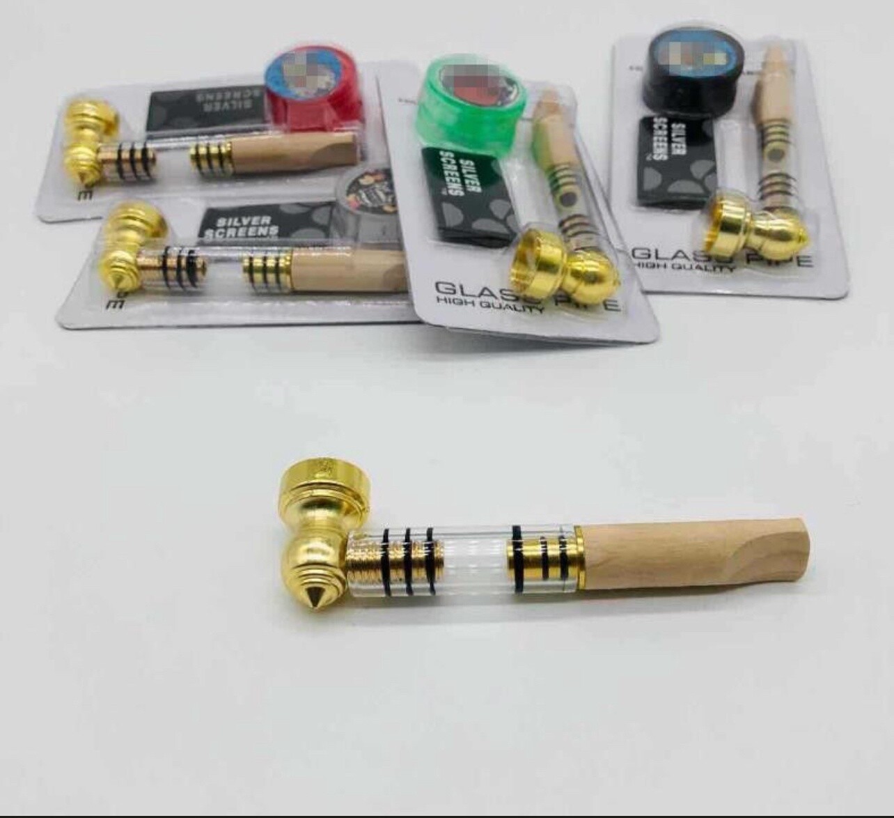 High Quality PIPE 3 in 1 Natural wood Glass Gold Metal 12 pcs Box