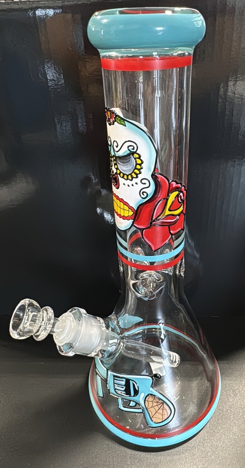 WATER PIPE 12 &quot; SKULL &amp; ROSES MNHEY14