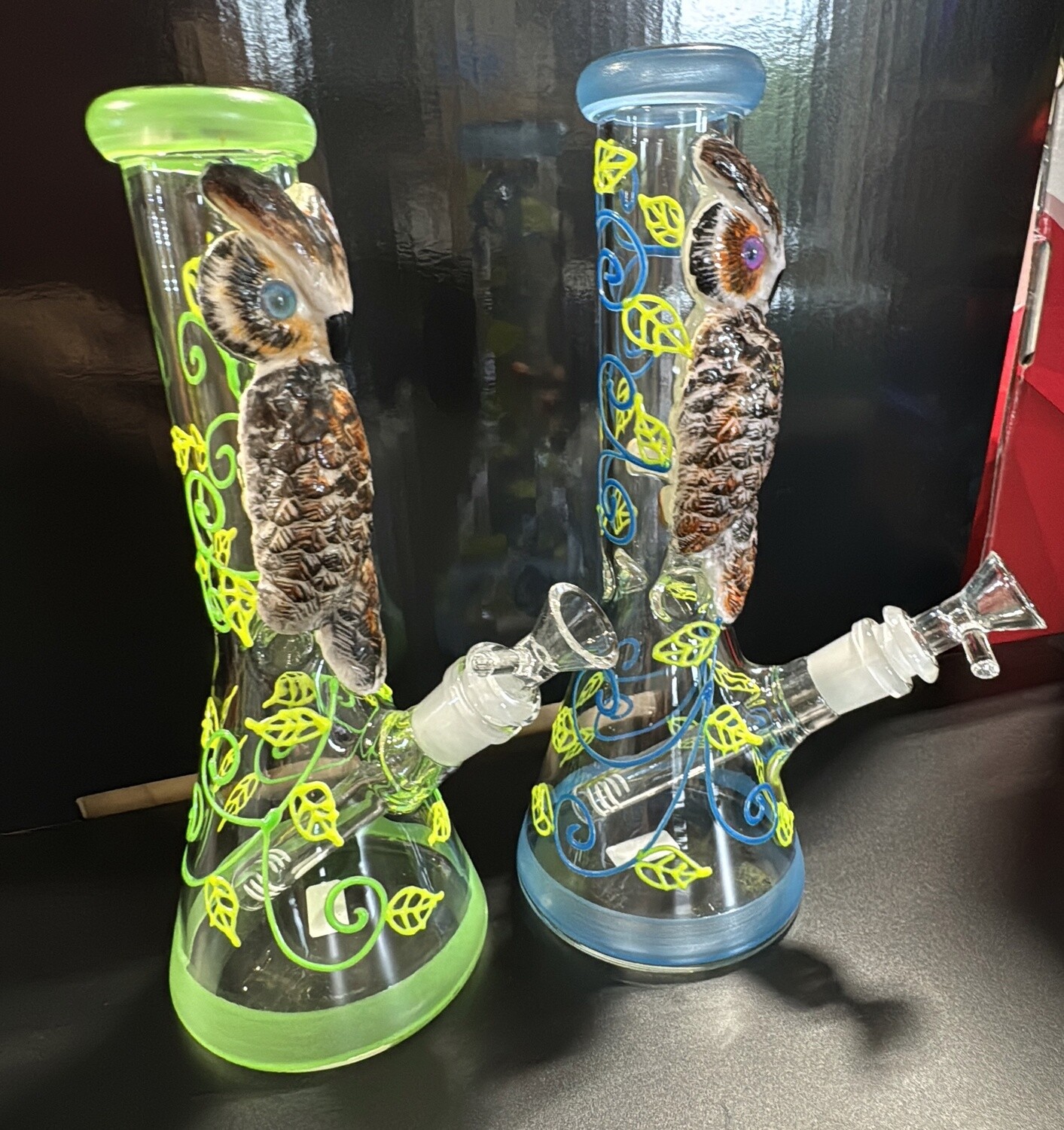 WATER PIPE 10&quot; BEAKER BASE OWL OUTER WORK BD002