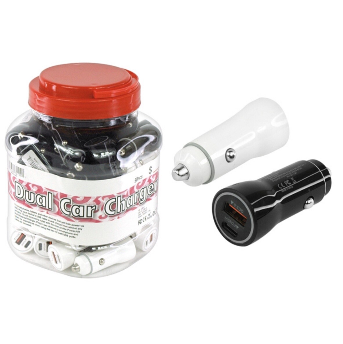 DUAL CAR CHARGER JAR 50PC SET