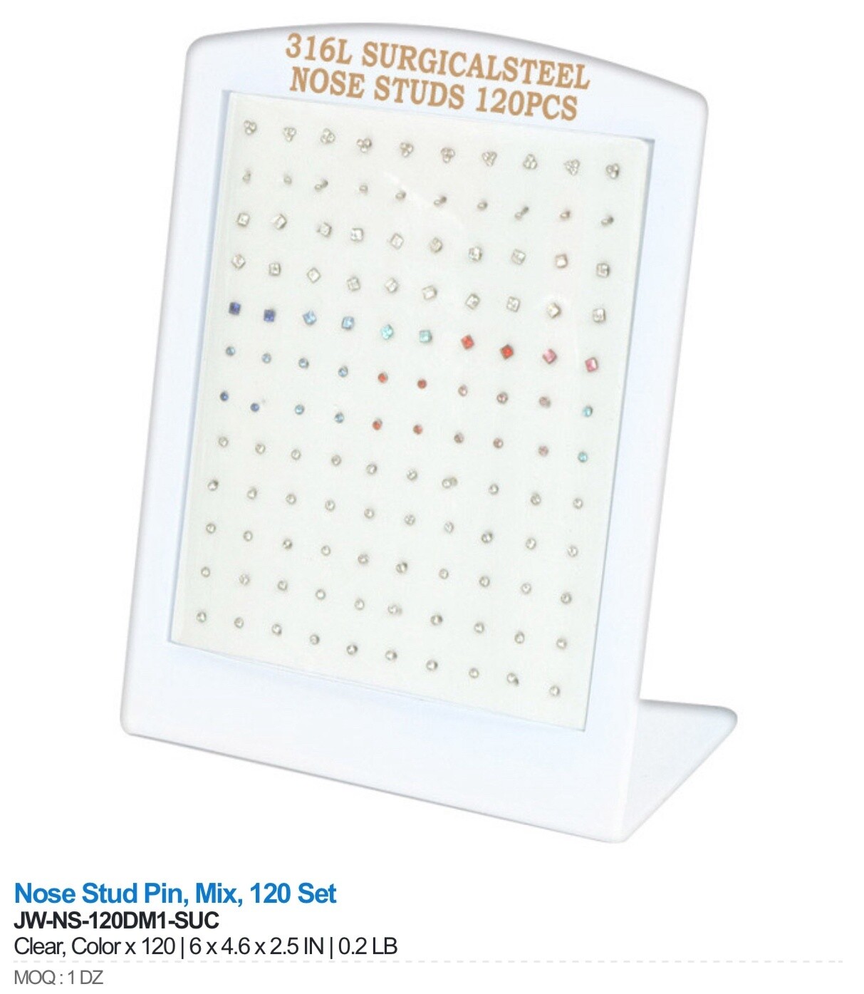 NOSE STUD SURGICAL STEEL MINI DISPLAY 120 PC