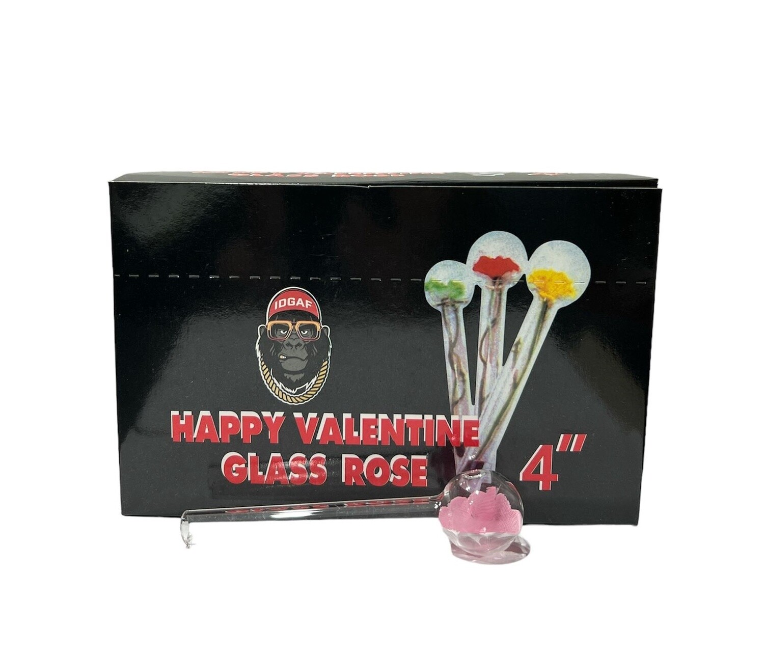 HAPPY VALENTINE GLASS ROSE 4&quot;