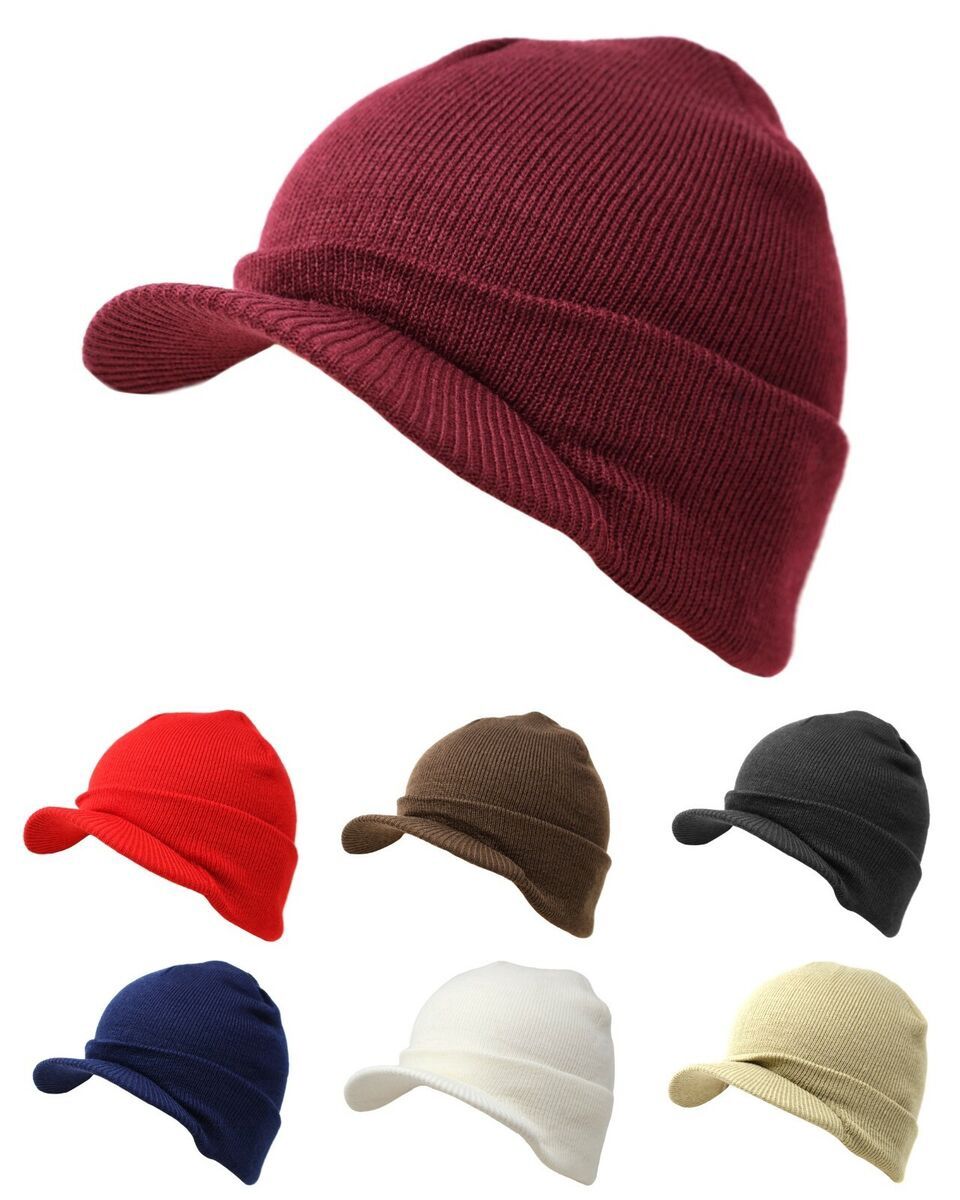 BEANIE HAT WITH VISOR MULTIPLE COLORS (1DOZEN)