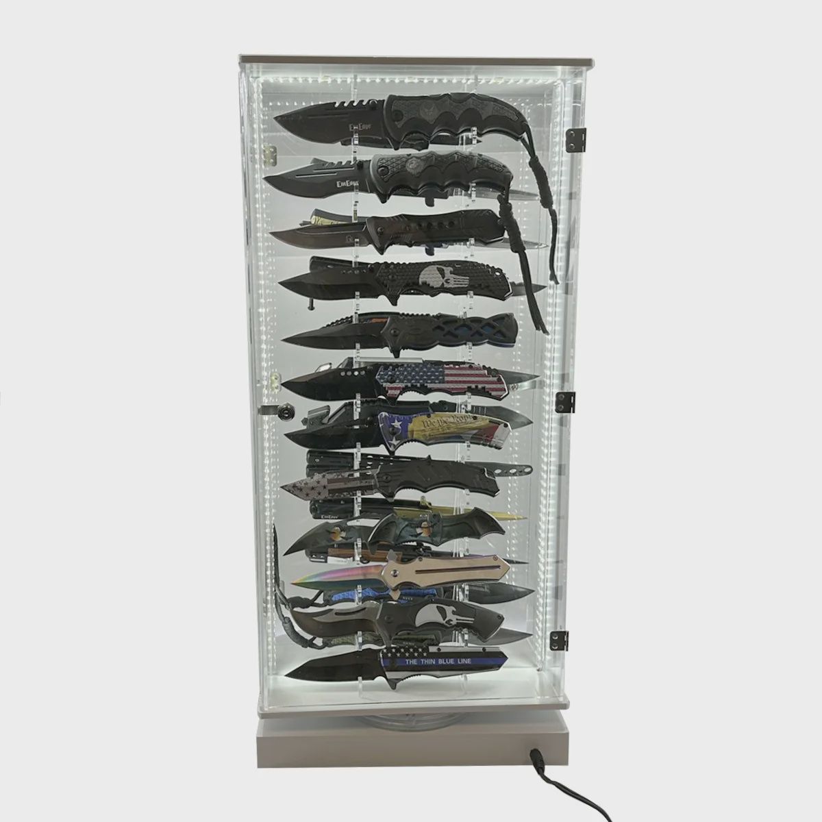 ACRYLIC KNIFE DISPLAY (FOR 24 KNIVES) SELF ROTATION WITH LED