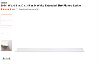 inPlace 60&quot;X4.5&quot;X3.5&quot; Picture Ledge Shelf 9602034E
