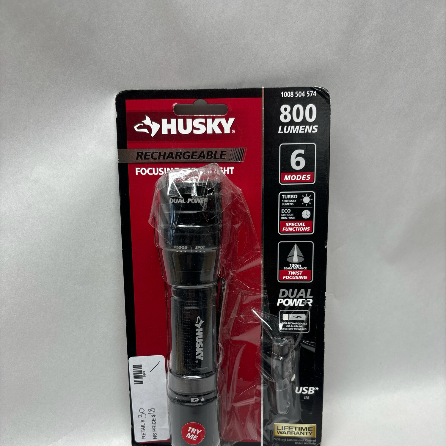 Husky 800 Lumens Dual Power LED Rechargeable Focusing Flashlight HSKY800DPFL