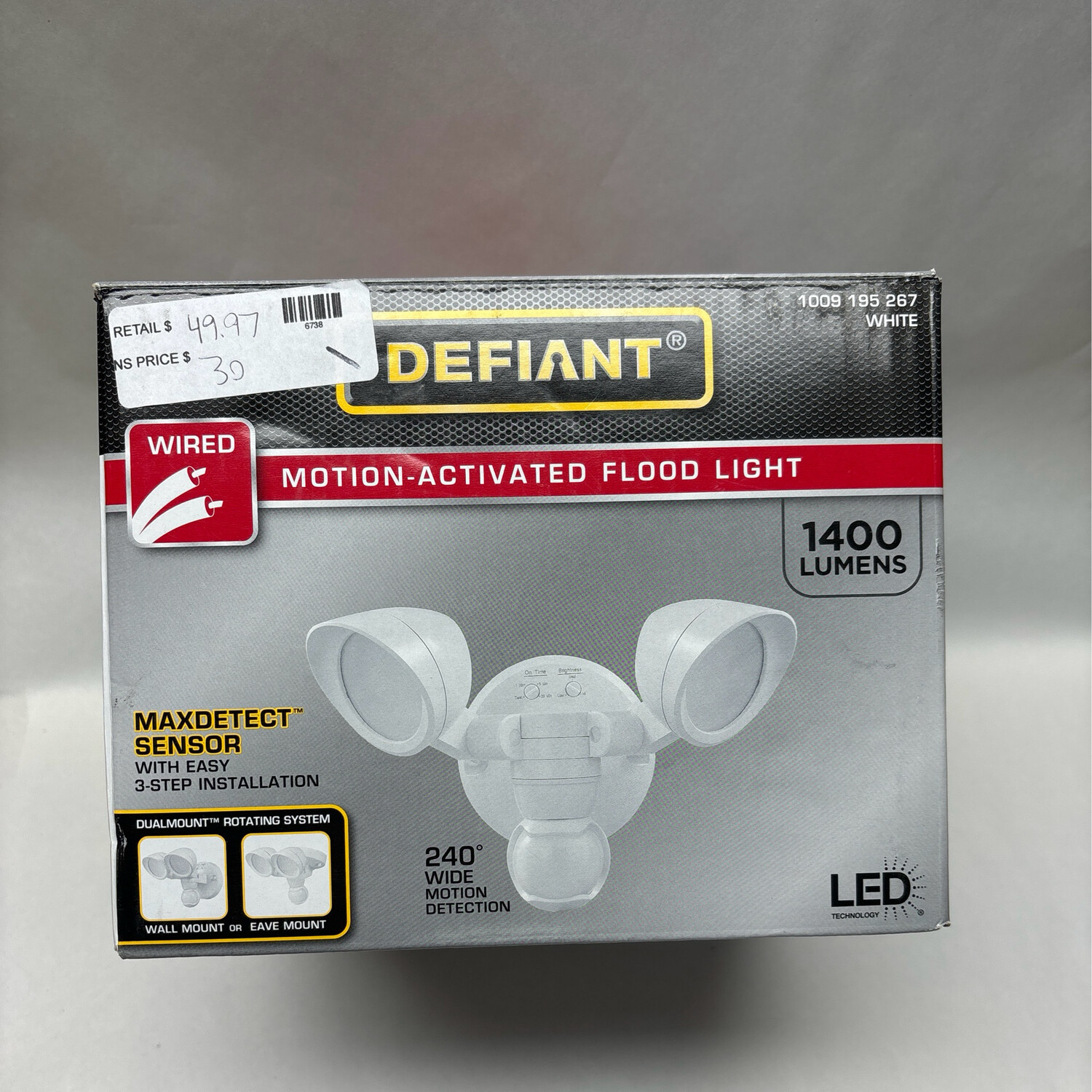 Defiant MaxDetect 240-Degree White Motion Activated Wired Outdoor 2-Head Dusk-to-Dawn LED Security Flood Light 1400 Lumens 17000017