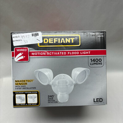 Defiant MaxDetect 240-Degree White Motion Activated Wired Outdoor 2-Head Dusk-to-Dawn LED Security Flood Light 1400 Lumens 17000017