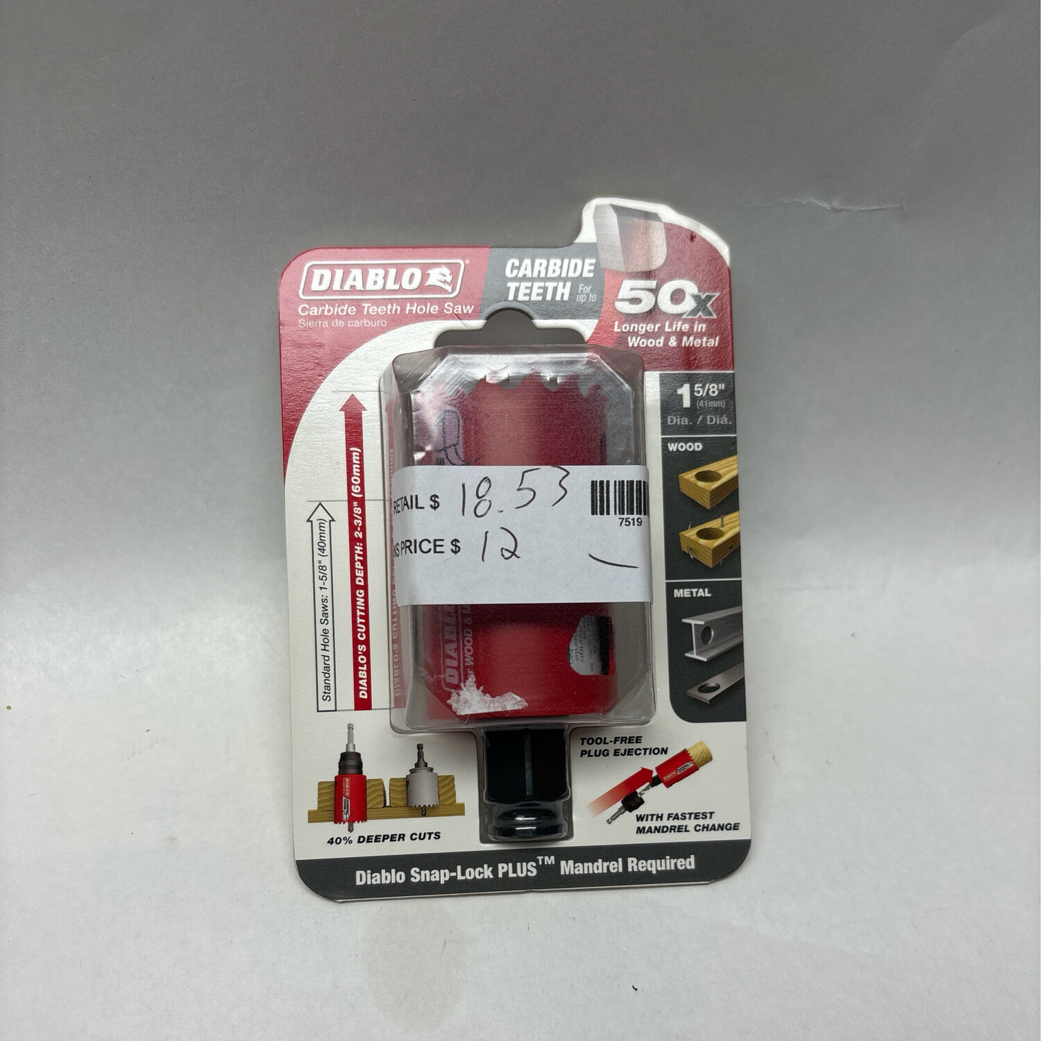 Diablo 1-5/8 in. Carbide Hole Saw with 2-3/8 in. Cutting Depth DHS1625CT