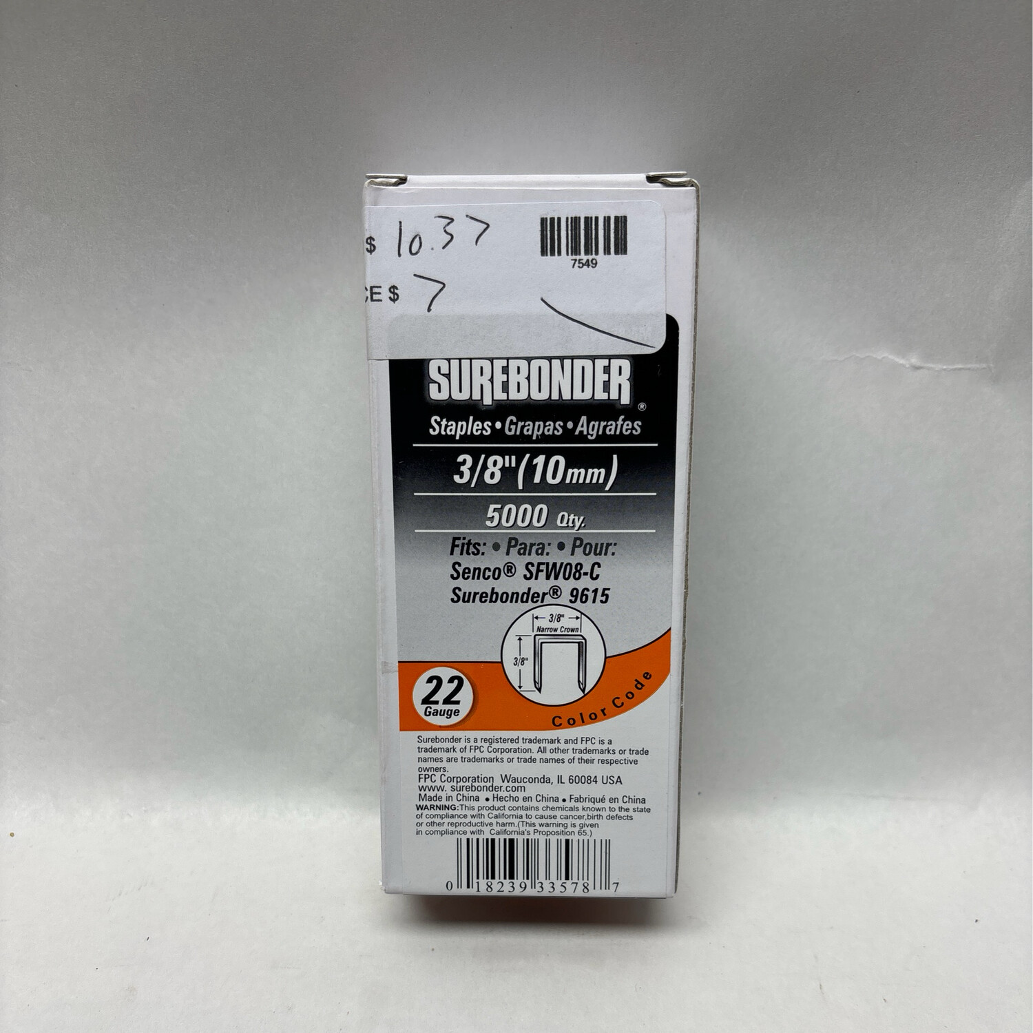 Surebonder 3/8 in. Leg x 3/8 in. Narrow Crown 22-Gauge Collated Standard Staples (5000-Per Box) 300-38-5M