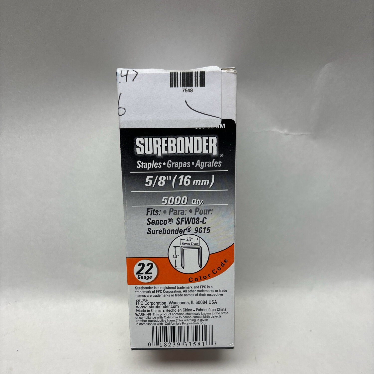 Surebonder 5/8 in. Leg x 3/8 in. Narrow Crown 22-Gauge Collated Standard Staples (5000-Per Box) 300-58-5M