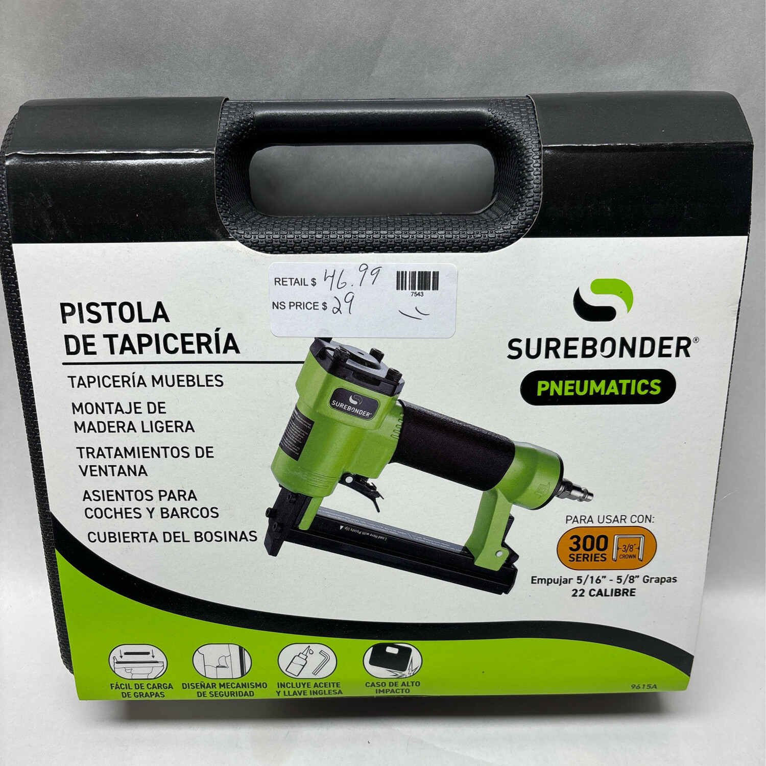 Surebonder Pneumatic 22-Gauge Upholstery Staple Gun (Stapler) 9615