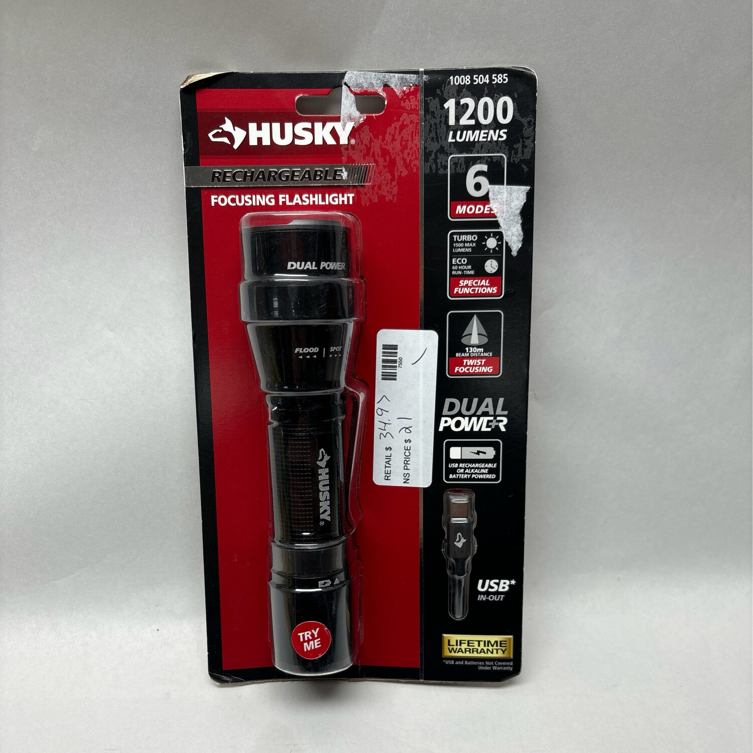 Husky 1200 Lumens Dual Power LED Rechargeable Focusing Flashlight HSKY1200DPFL.