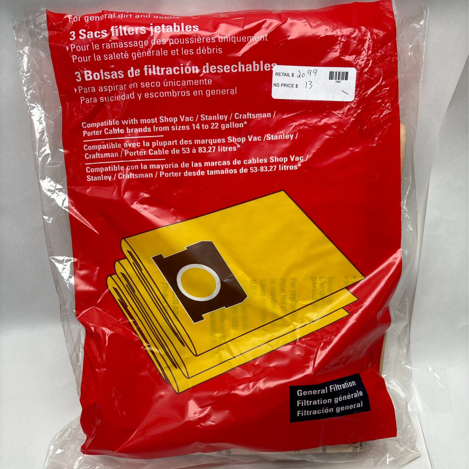 Stealth Disposable Filter Dust Bag for 16 Gallon Wet/Dry Vacuum - 3 Pack AT19-3102