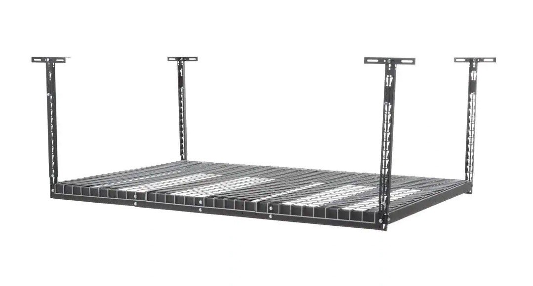 Husky Adjustable Height Garage Overhead Ceiling Storage Rack in Black (42 in. H x 96 in. W x 32 in. D) ACR3296B-P