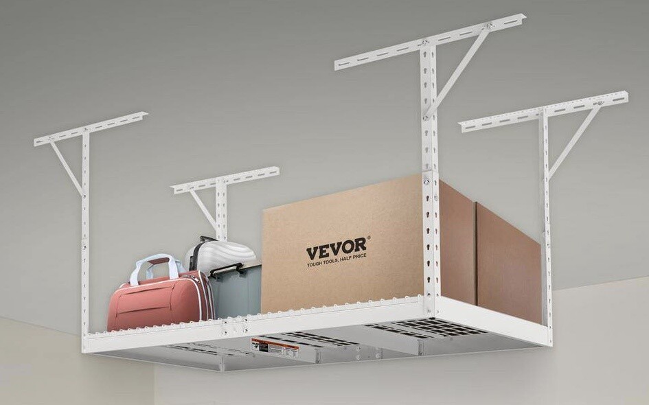 Vevor 72 in. D x 36 in. W Adjustable Height Overhead Ceiling Mount Garage Rack 550 lbs. Overhead Garage Storage Rack, White CKTHBCWJZBS36XGFYV0