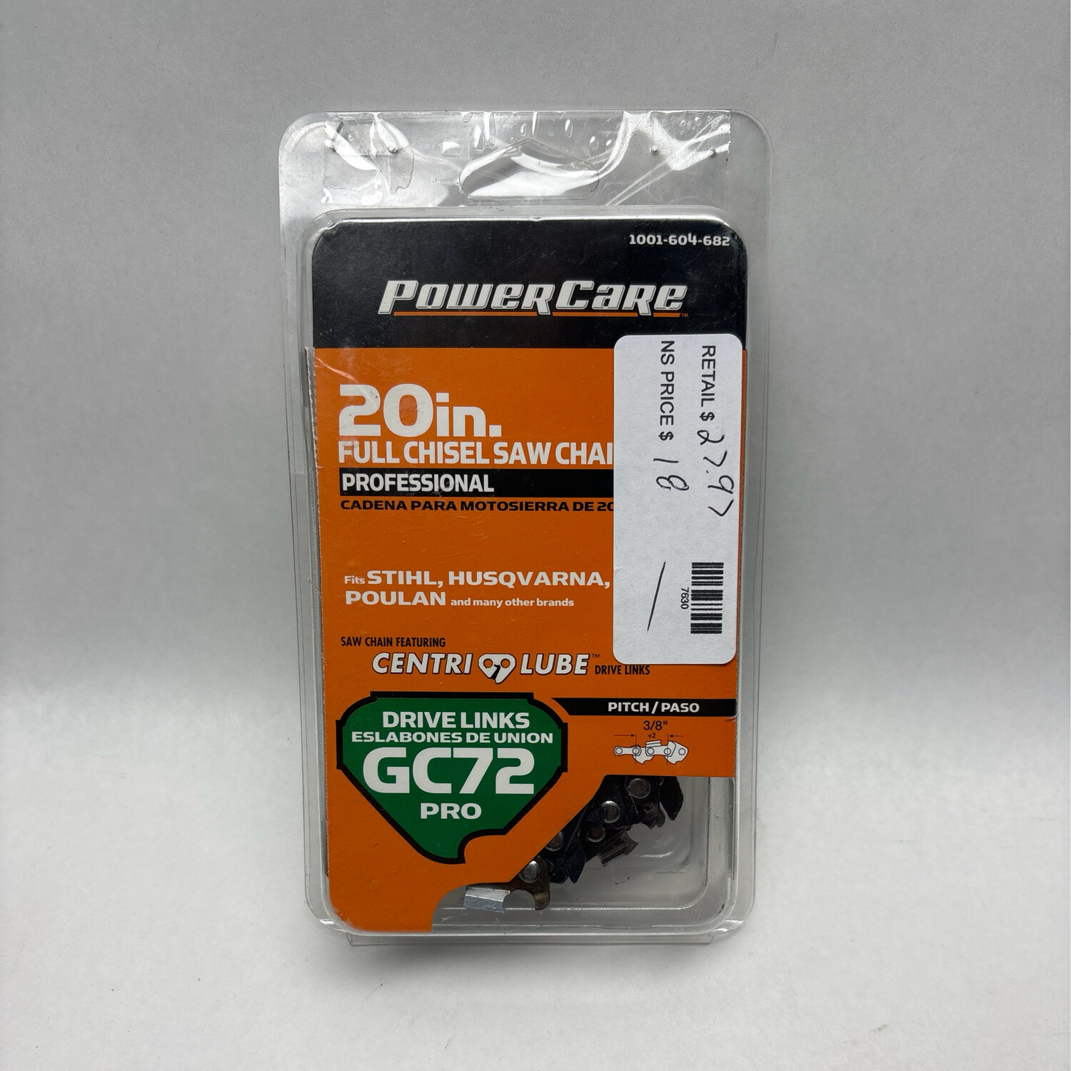 Powercare 20 in. GC72 Full Chisel Chainsaw Chain CL85072PC2
