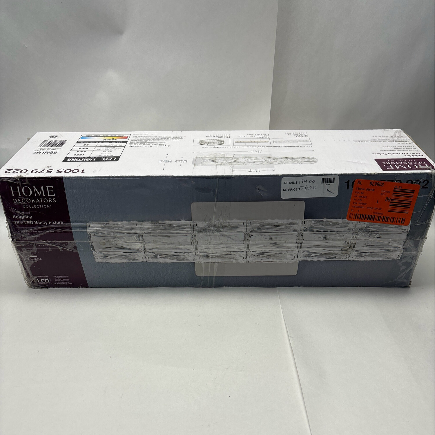 Home Decorators Keighley 18 in. Integrated LED Chrome Bathroom Vanity Light Fixture with Crystal Shade 4151-NDM-18