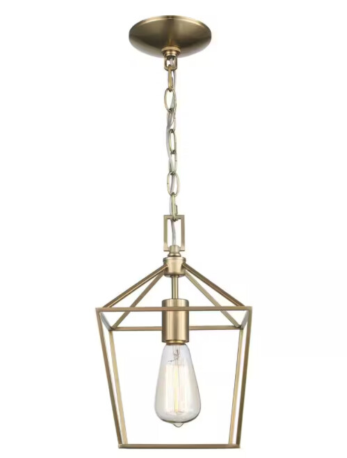 Home Decorators Weyburn 1-Light Gold Farmhouse Mini Pendant Light Fixture with Caged Metal Shade T-P0013207A