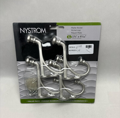 Nystrom 4-3/16 in. (107 mm) Matte Nickel Classic Wall Mount Hook (4-Pack) 34121
