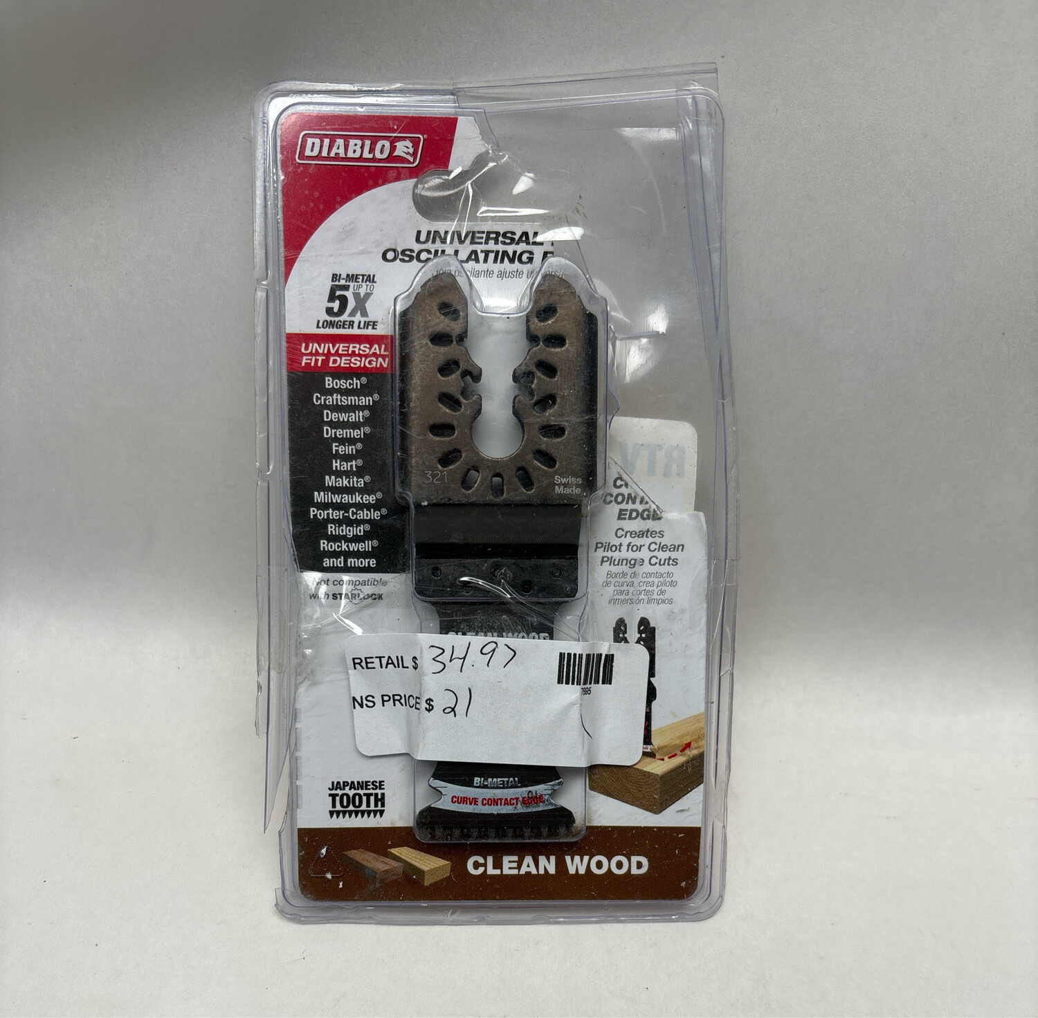Diablo 1-1/4 in. Universal Fit Bi-Metal Oscillating Blades for Clean Wood  DOU125JBW3