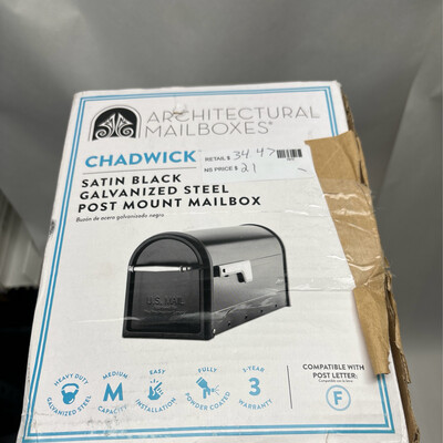 Architectural Mailboxes Chadwick Black, Medium, Steel, Post Mount Mailbox with Nickel Handle and Flag 8950B-10